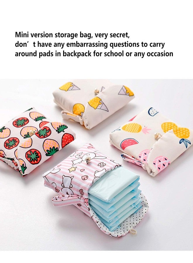 Tiger007 4 Pcs Cute Cotton Sanitary Napkins Bag, Menstrual Cup Pouch, Nursing Pad Holder, 5.1 x 5.1 inch Washable Organizer, Multifunction Purse for Girls Women (A) - Image 2